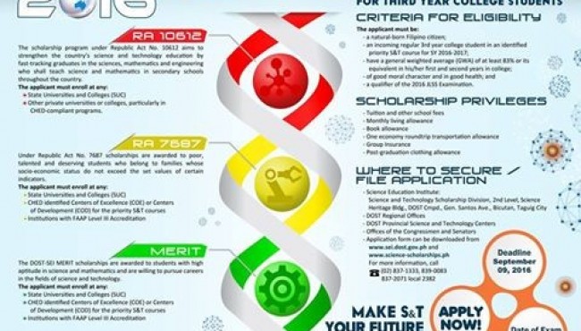 DOST Opens Junior Level Science Scholarships for AY 2016-2017